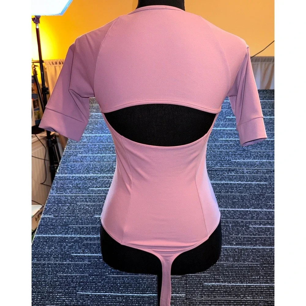 Free People Bodysuit Women XS Pink NWOT Square Neck Open Back Short Sleeve Thong